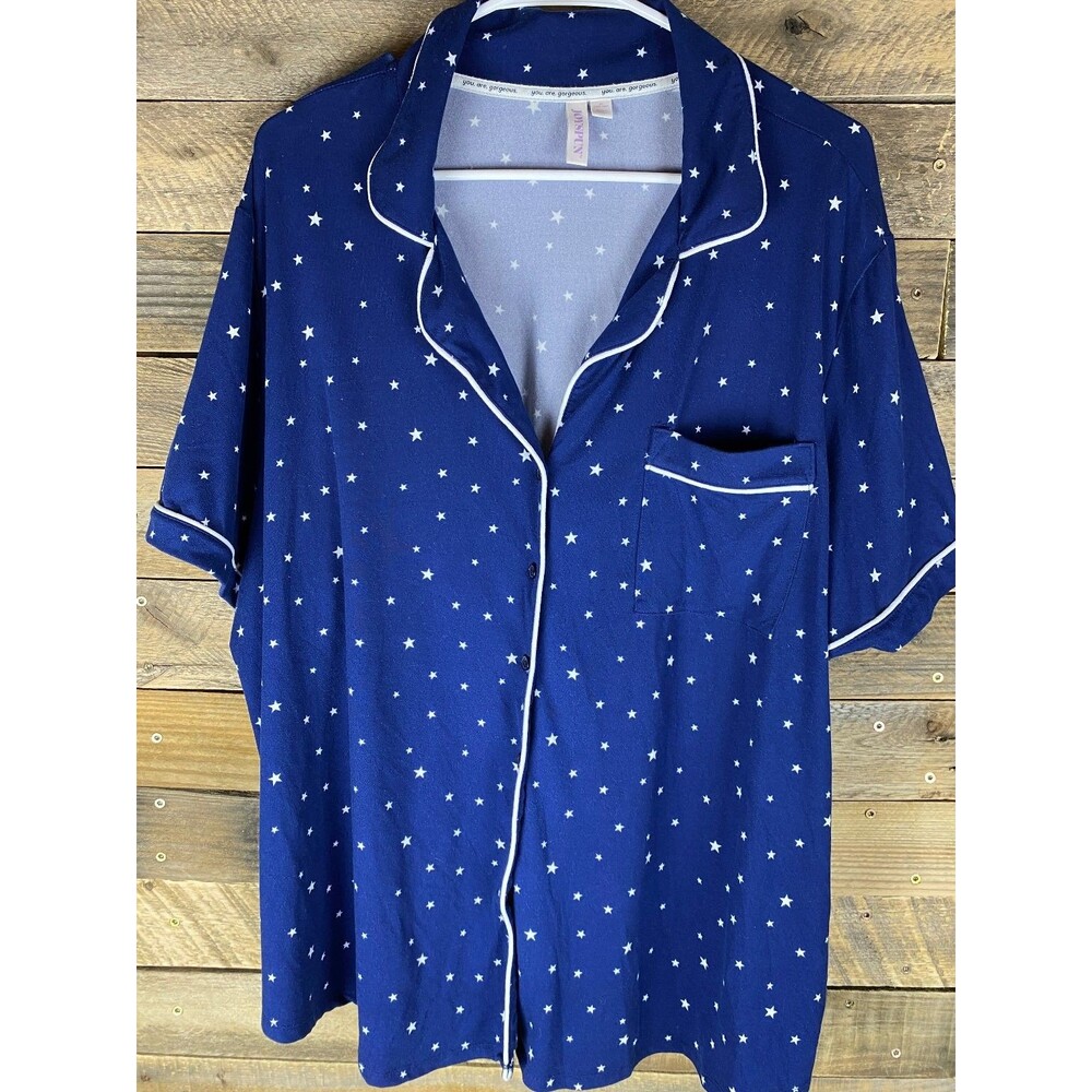 Joyspun Women's Plus Sz 3X Sleepwear Set Navy Blue Star Print Polyester - Picture 2 of 16